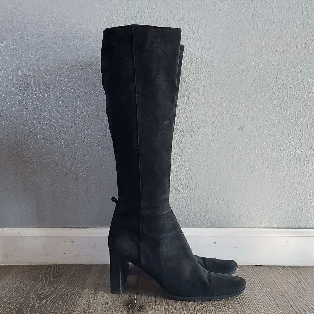 Vintage Anne Klein Black Suede High Tall Boots Size 10